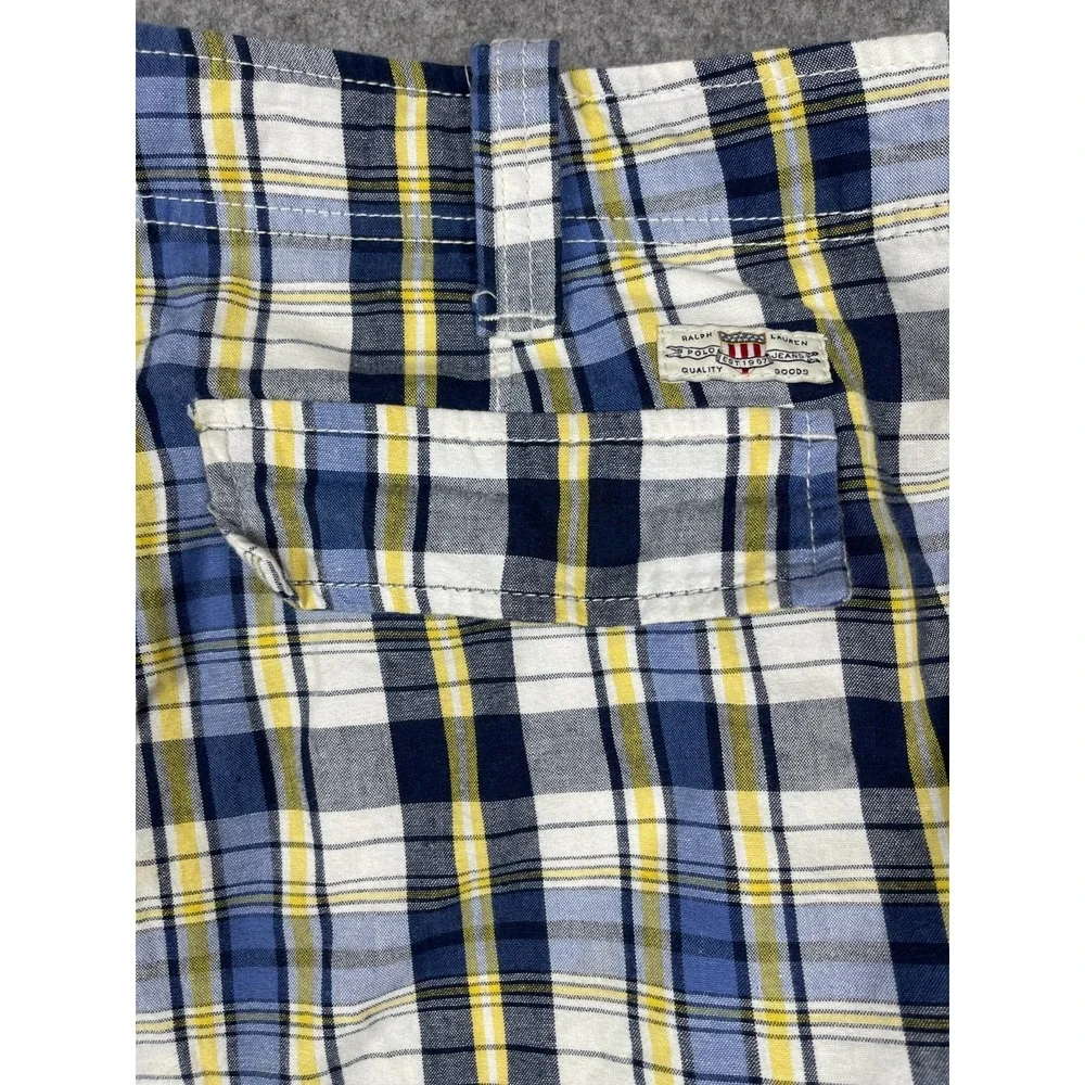 VTG Polo Jeans Company Ralph Lauren‎ Blue Plaid Cargo Shorts 40x11